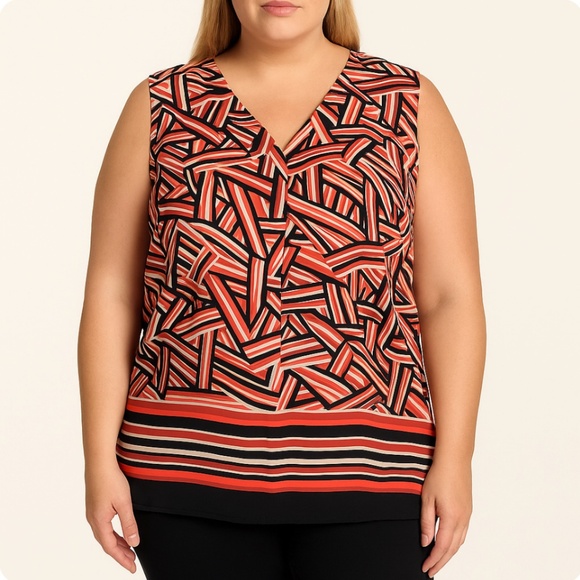 NWT Nine West Tank Top XL Sleeveless V-Neck Geometric Stripe Print Blouse - Picture 1 of 7